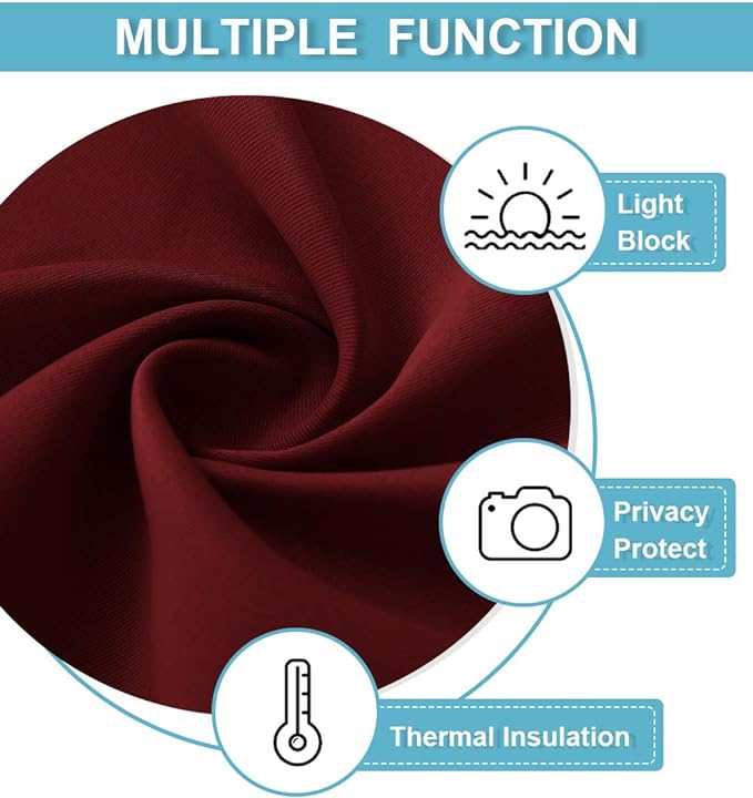 RYB HOME Basement Bathroom Kitchen Cafe Blackout Privacy Curtains, Short Insulating Light UV Heat Blocking Privacy Curtain Tiers for Laundry Room, Width 34 by Length 30, Burgundy Red, 2 Panels