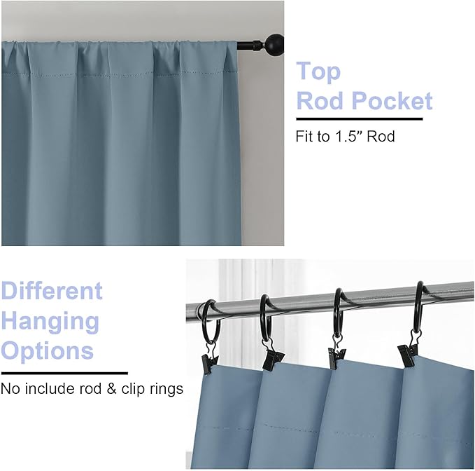 Simplebrand Ava Stone Blue Blackout Curtains for Bedroom 96 Inches Long 2 Panels, Thermal Insulated, Energy Saving Living Room Window Treatment Curtains Blackout Drapes, W50 x L96 Inch, Stone Blue