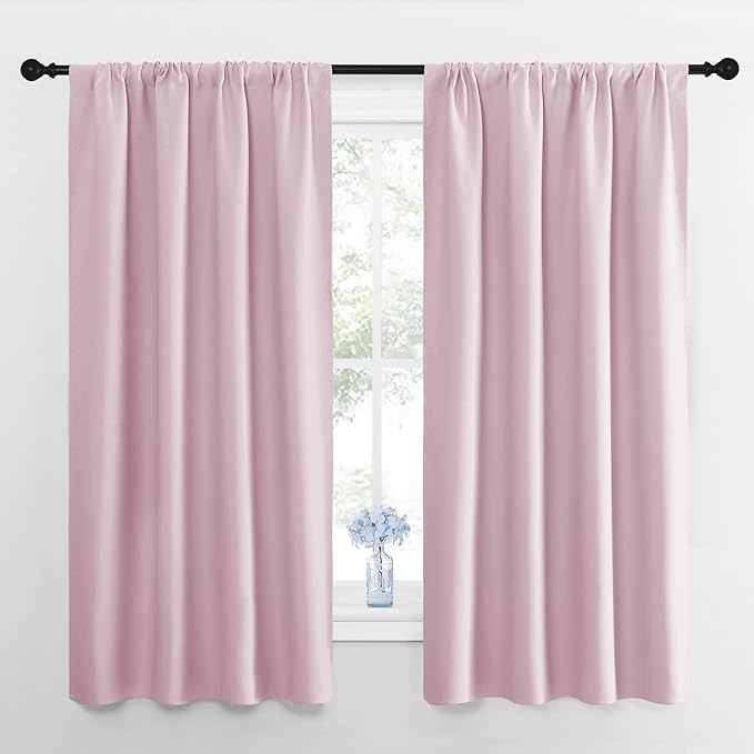 NICETOWN Window Curtains for Bedroom, Baby Pink, 2 Panels, W42 x L48 -Inch, Home Decoration Thermal Insulated Rod Pocket Blackout Blinds & Drapes for Small Windows