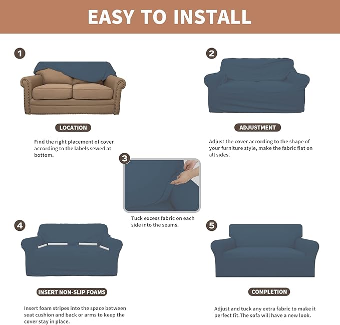Easy-Going 100% Waterproof Oversized Loveseat Couch Cover, Dual Waterproof Sofa Cover, Stretch Jacquard Sofa Slipcover, Leakproof Furniture Protector for Kids, Pets, Dog and Cat, Bluestone