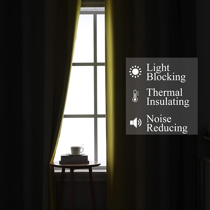 Ombre Gray and Yellow Blackout Curtains 63 Inch Length 2 panels, Full Room Darkening Curtains for Kids Room, Grommet Thermal Insulated Gradient Drapes, Light Blocking Curtains for Bedroom, 52x63 Inch