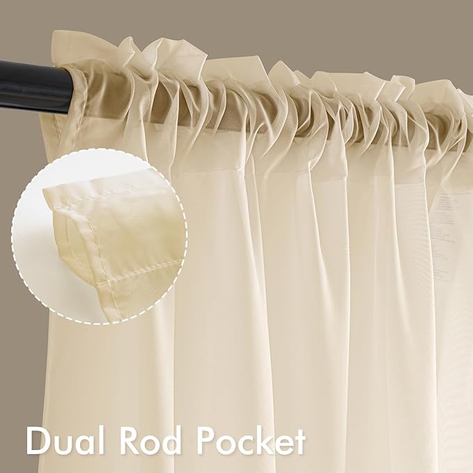 MIULEE Butter Cream Sheer Curtains 84 Inches Long, 4 Panels Set, Rod Pocket Voile Drapes Light Filtering and Semi Transparent, Elegant Window Treatments for Bedroom Living Room,42 x 84 Inches