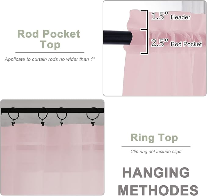 OWENIE Blush Sheer Curtains 120 Inches Long 2 Panels Set, Airy Lightweight Sheer Blush Curtains for Living Room Bedroom, Farmhouse Voile Filmy Rod Pocket Curtains Drapes, 2 Pcs, Each 59" Wx120 L Inch