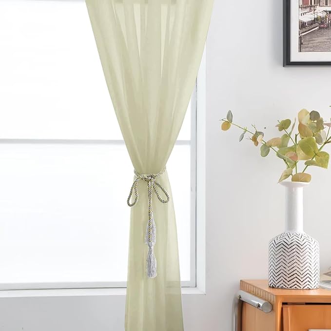 SpaceDresser Basic Rod Pocket Sheer Voile Window Curtain Panels Sage Green 1 Pair 2 Panels 52 Width 108 Inch Long for Kitchen Bedroom Children Living Room Yard（Sage Green, 52W x 108L）
