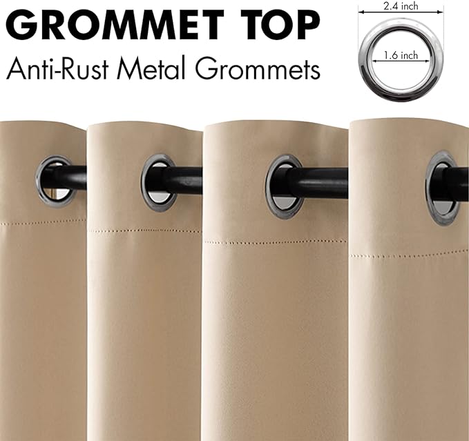 MIULEE Room Darkening Curtains Thermal Insulated Drapes Solid Window Treatment Set Grommet Top Light Blocking Blackout Curtain for Living Room/Bedroom 2 Panels 42 x 68 inch Beige