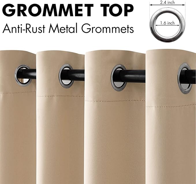 MIULEE Room Darkening Curtains Thermal Insulated Drapes Solid Window Treatment Set Grommet Top Light Blocking Blackout Curtain for Living Room/Bedroom 2 Panels 42 x 63 inch Beige
