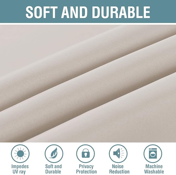 H.VERSAILTEX Blackout Curtain for Living Room Thermal Insulated Window Treatment Curtain Extra Long 63 inch Length Energy Saving Solid Grommet Top, One Panel, Natural, 52" W x 63" L