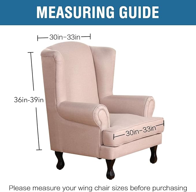 H.VERSAILTEX Wingback Chair Covers Velvet Plush Wing Chair Slipcover 1 Piece High Stretch Wing Back Chair Slipcovers Sofa Cover Furniture Cover with Elastic Bottom, Taupe