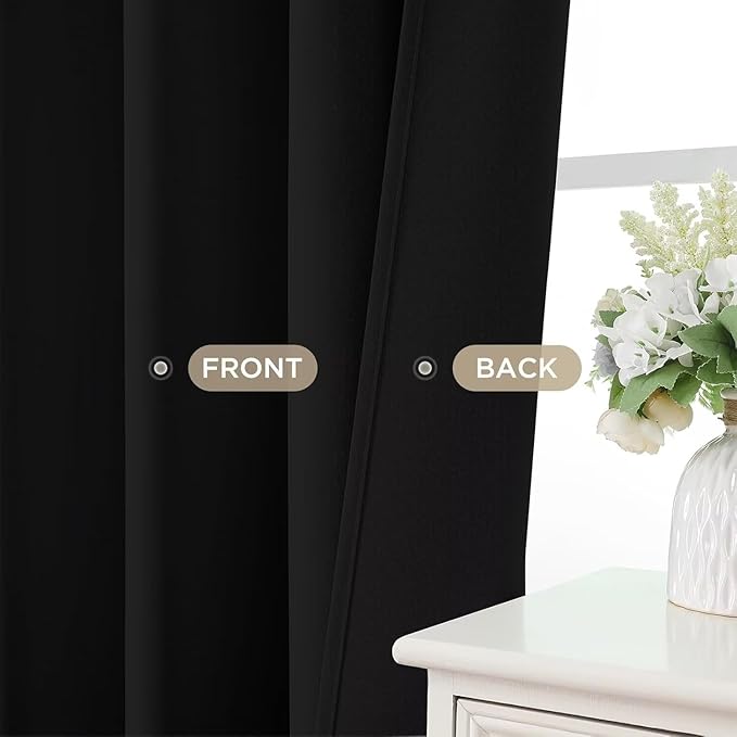 Joydeco Blackout Curtains 63 Inch Length 2 Panels Set, Thermal Insulated Long Curtains& Drapes 2 Burg, Room Darkening Grommet Drapes for Bedroom Living Room Window (Black, W52 x L63 Inch)