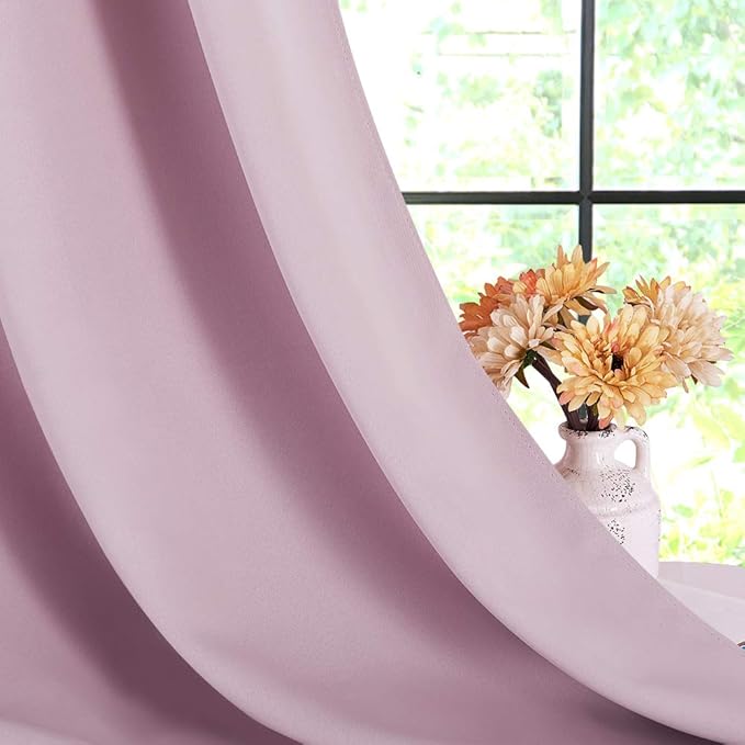 NICETOWN Blackout Curtain Panels for Bedroom, 2 Panels, W42 x L60 inches, Baby Pink, Thermal Insulated Grommet Top Blackout Draperies and Drapes