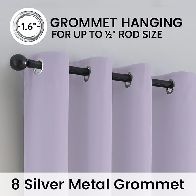 SimpleHome 100% Blackout Curtains for Bedroom,Thermal Insulated Grommet Window Drapes Room Darkening Lilac Curtains for Living Room with Black Back,52 x 84 Inch,2 Panels