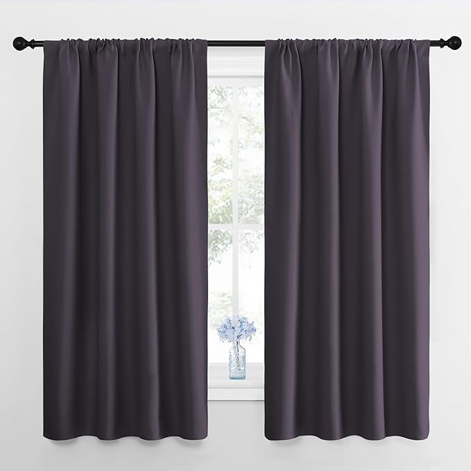 NICETOWN Blackout Curtains for Living Room, Greyish Purple, 2 Panels, 42 by 63, Darkening Window Curtain Panels, Easy-Care Solid Thermal Insulated Draperies/Drapes for Daughter Room