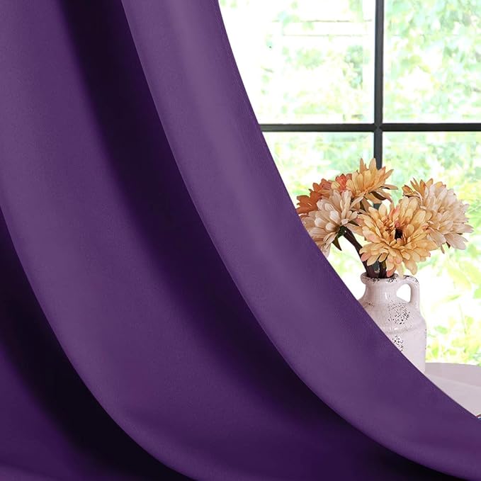 NICETOWN Blackout Curtain Panels for Bedroom, 2 Panels, W42 x L60 inches, Royal Purple, Thermal Insulated Grommet Top Blackout Draperies and Drapes