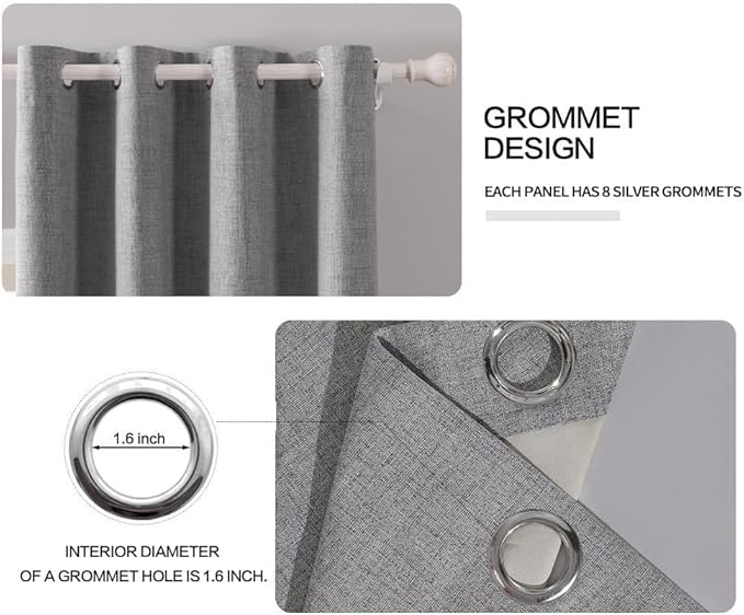 MIULEE Linen Texture Curtains for Bedroom Solid 100% Blackout Thermal Insulated Grey Curtains Grommet Room Darkening Curtains/Draperies Luxury Decor for Living Room Nursery 52x108 Inch (2 Panels)