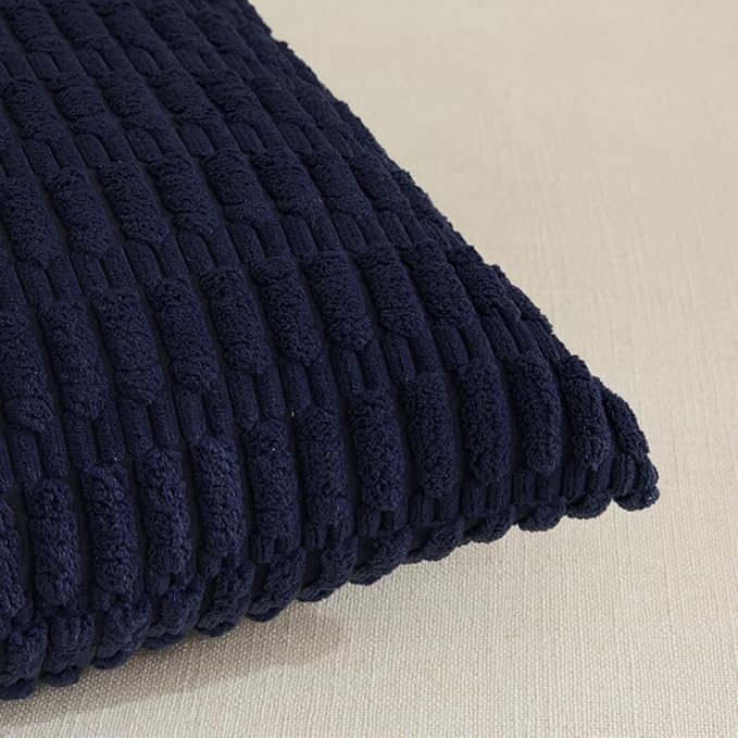 Fancy Homi 4 Packs Navy Blue Decorative Throw Pillow Covers 22x22 Inch for Living Room Couch Bed Sofa, Rustic Modern Farmhouse Boho Home Decor, Soft Plush Corduroy Cute Square Cushion Case 55x55 cm