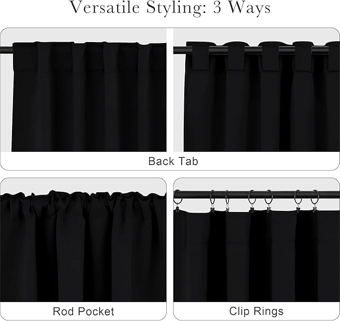 PONY DANCE Black Curtains for Windows, Bathroom Curtains Small Window Drapery Blackout Privacy Drapes for Cafe Bedroom Panels, Width 29 by Length 24, 1 Pair