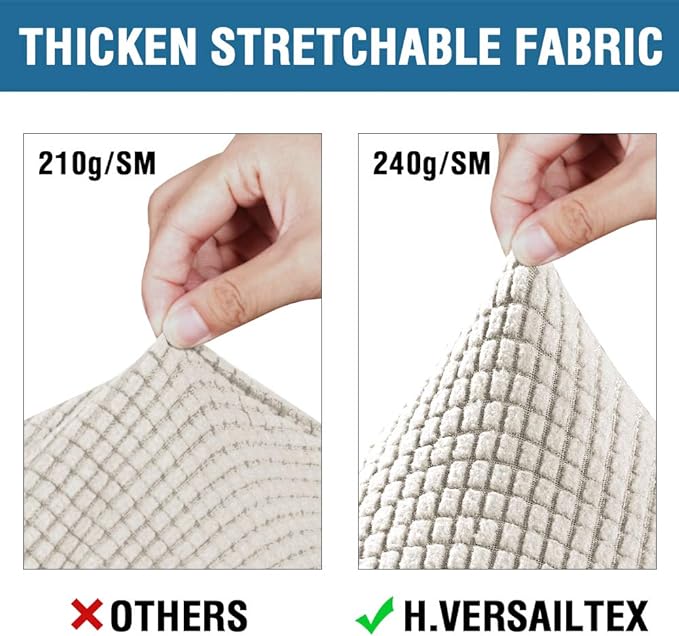 H.VERSAILTEX 3 Piece Stretch Sofa Covers for 2 Cushion Sofa Couch Covers for Living Room Sofa Slipcovers (Base Cover Plus 2 Seat Cushion Covers) Thicker Jacquard Fabric(Large Sofa, Ivory)
