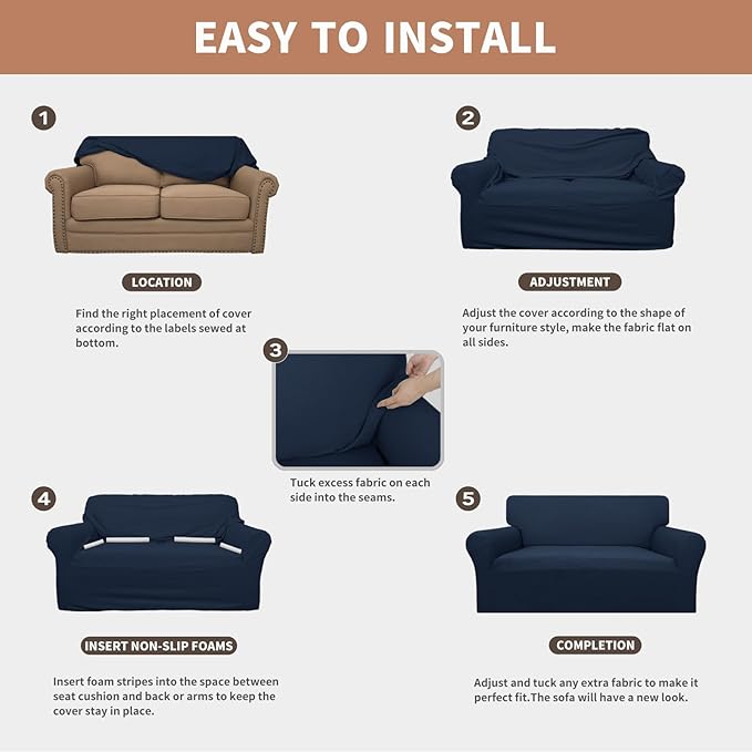 Easy-Going 100% Waterproof Oversized Chair Couch Cover, Dual Waterproof Sofa Cover, Stretch Jacquard Sofa Slipcover, Leakproof Furniture Protector for Kids, Pets, Dog and Cat, Dark Blue