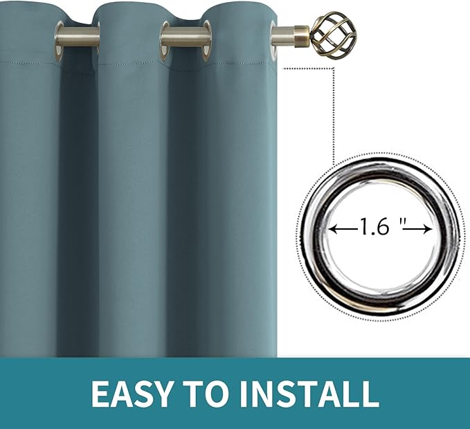 BGment Room Darkening Curtains 45 Inches Long - Grommet Thermal Insulated Drapes Window Treatment Curtains for Bedroom, 2 Panels, 52 x 45 Inch, Stone Blue