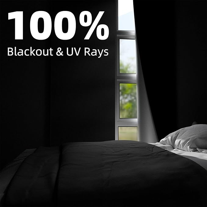 NIGHTON Portable Blackout Curtains 150"×59", Strong Hook and Loop Tape Strips with Adhesive, Cuttable Blackout Window Cover, 100% Black Out Material Blinds for Baby Nursery or Travel - Black