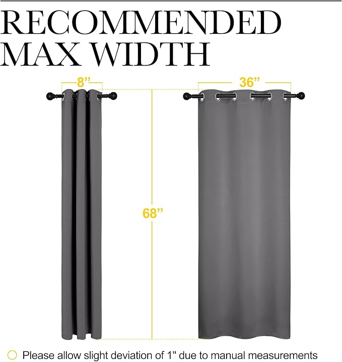 NICETOWN Grey Blackout Curtain Panels for Bedroom, Thermal Insulated Grommet Top Blackout Draperies and Drapes for Basement (2 Panels, W42 x L68-inch, Grey)