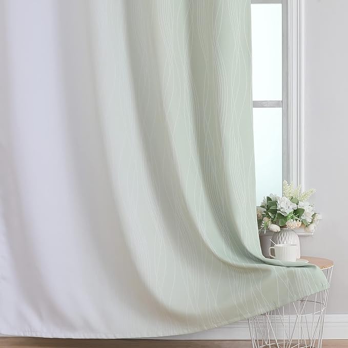 Estelar Textiler Blackout Curtains 102 Inches Long 2 Panels for Living Room, Sage Green and Greyish White Thermal Insulated Full Light Blocking Ombre Grommet Drapes for Bedroom, 52Wx102L
