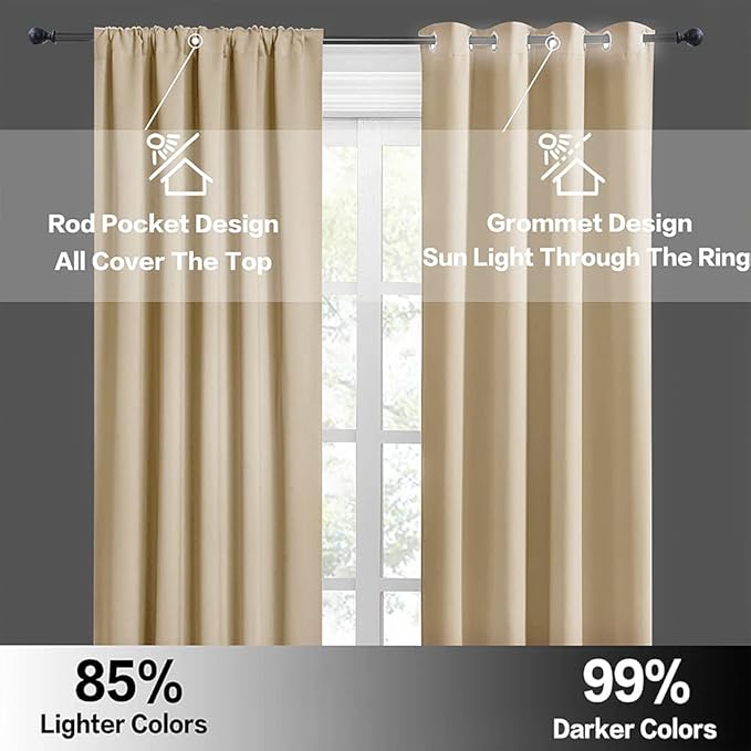 RYB HOME Kitchen Curtains Over Sink 36 inch Length, Rod Pocket Summer Light UV Blocking Energy Efficient, Cabinet Shelf Cupboard Coverings, Width 29 by Length 36, Biscotti Beige, 2 Panels