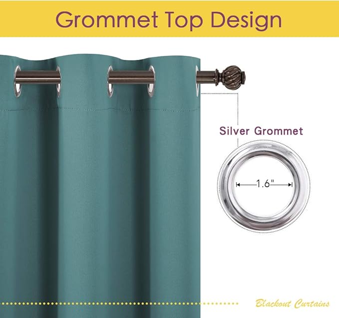 NICETOWN Blackout Curtain Panels for Bedroom, 2 Panels, Sea Teal, W42 x L40-inch, Thermal Insulated Grommet Top Blackout Draperies and Drapes for Basement