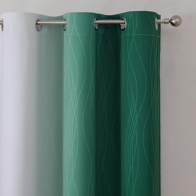 Estelar Textiler Green and Greyish White Ombre Blackout Curtains 45 Inch Length 2 Panels, Full Room Darkening Gradient Drapes for Kitchen, Thermal Insulated Grommet Short Curtains for Bathroom,42Wx45L