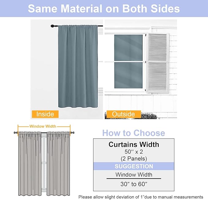 Simplebrand Ava Stone Blue Blackout Curtains for Bedroom 84 Inch Length 2 Panels Set, Solid Thermal Insulated Privacy Living Room Window Treatment Curtains Blackout Drapes, W50 x L84 Inch, Stone Blue