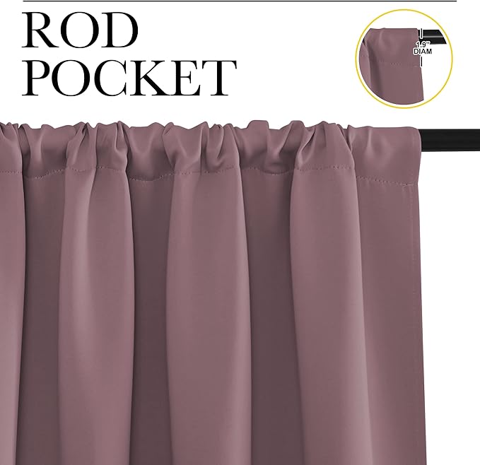 NICETOWN Room Darkening Curtains for Bedroom - Home Decoration Privacy Protection Thermal Insulated Solid Drapes/Draperies for Sliding Glass Door (Dry Rose, Set of 2, 34 x 84 inches)