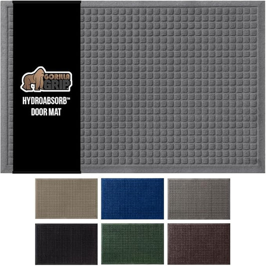 GORILLA GRIP® Ultra Absorbent Front Door Mat Outside Entrance, 47x35, Traps Dirt and Moisture, HydroABSORB Indoor Outdoor Doormat Holds Up to 6 Cups Water, Stain and Fade Resistant Welcome Mat, Grey