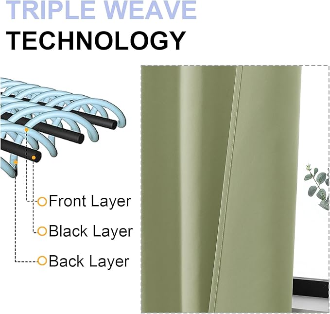 Simplebrand Ava Sage Green Extra Long 10ft Room Daekening Curtains for Patio 120 Inches Long 2 Panels Set, Solid Thermal Insulated Energy Saving Rod Pocket Window Treatment Drapes, 50 Wx120 L