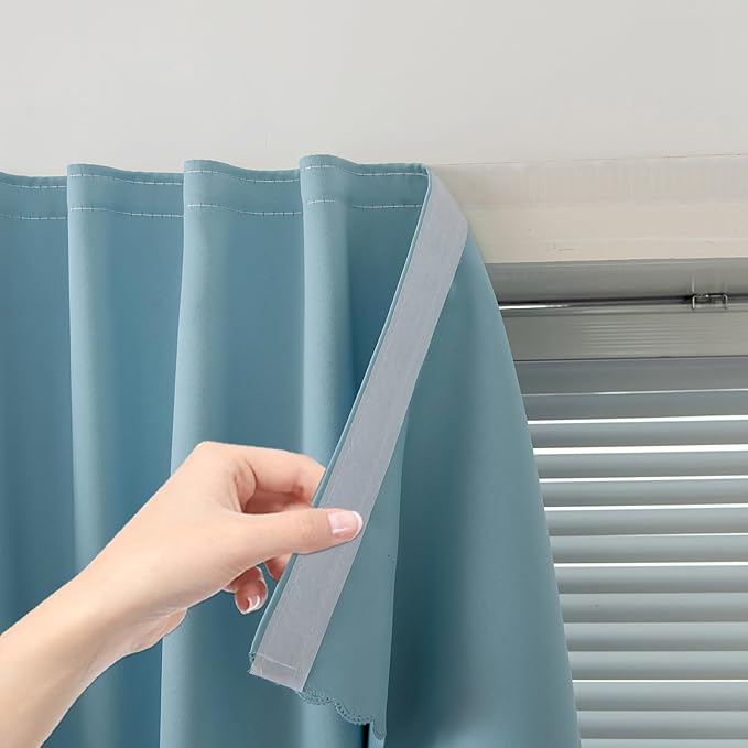 Self Adhesive Curtains, Black Out Shade for Window, Blackout Fabric Temporary Window Coverings Easy to Hang Curtains No Rod Needed, Use for Bedroom, Room, Kitchen, 59"W X 59"L, Lake Blue, 1 Panel