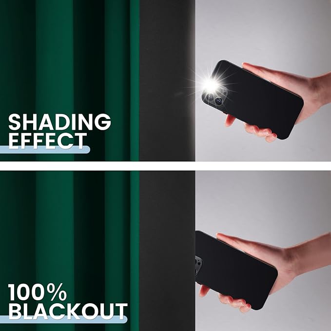 SimpleHome 100% Blackout Curtains for Bedroom,Thermal Insulated Grommet Window Drapes Room Darkening Dark Green Curtains for Living Room with Black Back,52 x 84 Inch,2 Panels