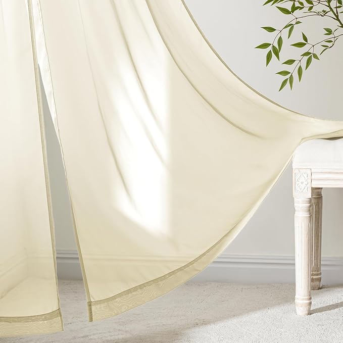 MIULEE Light Cream Sheer Curtains 63 Inches Long, 4 Panels Set, Light Filtering Rod Pocket Voile Drapes for Living Room and Bedroom, Airy Soft Fabric Window Treatments, 42 x 63 Inches