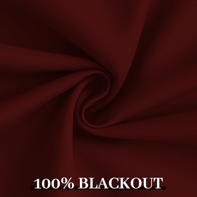 Yakamok Room Darkening 100% Blackout Curtains Grommet Window Treatments with 2 Thick Layers-Burgundy Red Thermal Insulated Drapes Set of 2 Panels for Bedroom Living Room 52 Inches by 72 Inches Length