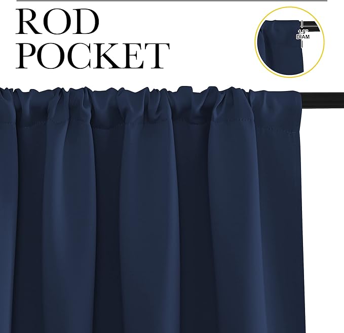NICETOWN Room Darkening Curtains for Bedroom, Navy, Set of 2 Panels, 62 x 84 Inch, Triple Weave Home Decoration Thermal Insulated Solid Drapes for Patio Door