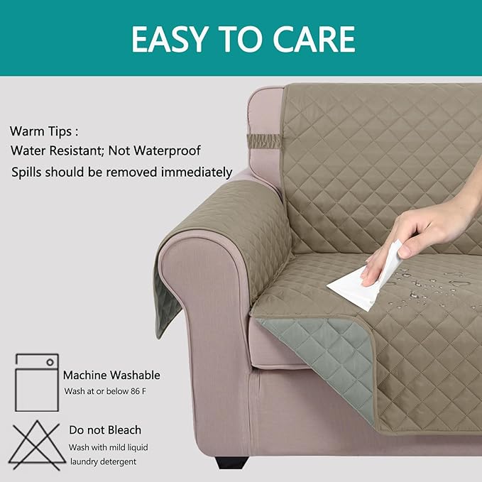 U-NICE HOME Reversible Futon Cover Sofa Slipcover Armless Furniture Protector Couch Cover Water Resistant, Khaki/Light Grey