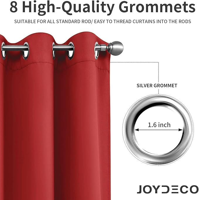 Joydeco Blackout Curtains 84 inches Long 2 Panels Set, Thermal Insulated Long Curtains & Drapes 2 Burg, Room Darkening Grommet Drapes for Bedroom Living Room Windows (W42 x L84 Inch, Red)