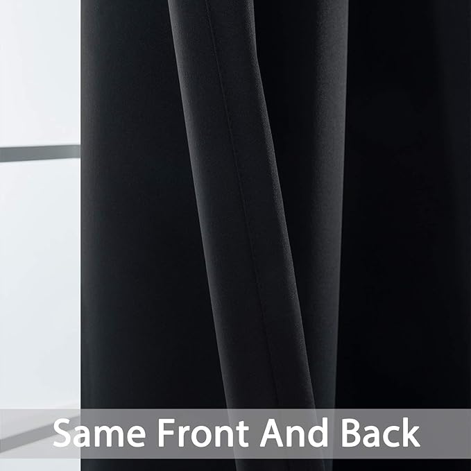 Yakamok Soft and Smooth Blackout Curtains for Bedroom - Grommet Thermal Insulated Room Darkening Curtains for Living Room, Set of 2 Panels (52W x 72L Inch, Black)