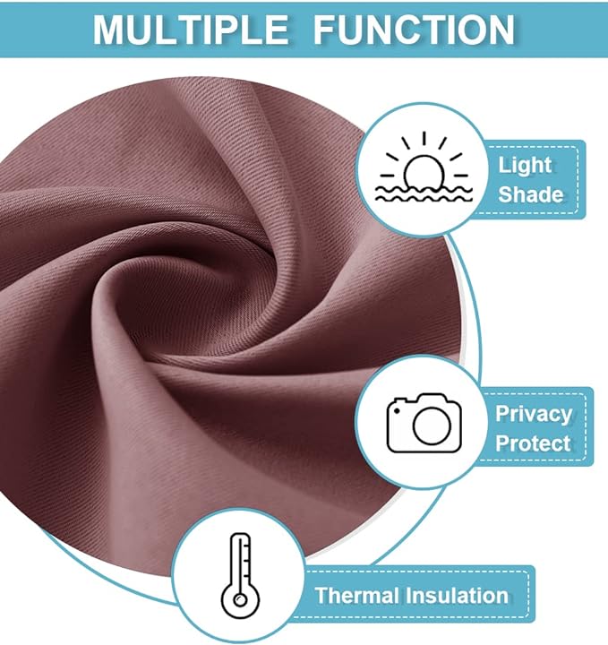 RYB HOME Blackout Privacy Bathroom Window Curtains, Short Thermal Insulated Heat Blocking Privacy Rod Pocket Half Window Curtain Tiers for Nursery Bedroom, Width 42 by Length 30, Dusty Rose, 2 Panels