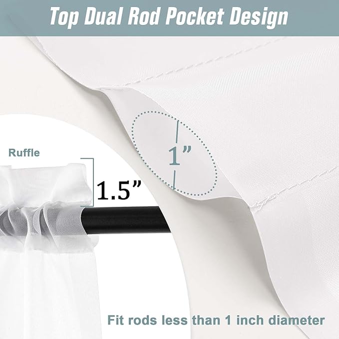 Extra Wide White Sheer Curtains 120 Inches Long, Extra Long Light Filtering Modern Patio Curtains for Sliding Glass Door, Rod Pocket Voile Drapes for Living Room, 2x59Wx120L Inches, 10FT, 2PCS