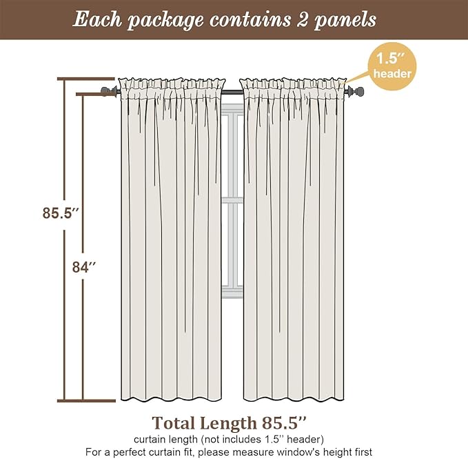 Chyhomenyc Sheer Curtains 84 Inches Long 2 Panels Set - Light Filtering Soft Airy Window Curtains, Rod Pocket for Living Room Bedroom Window Drapes, 42Wx84L Inch, Denim Blue