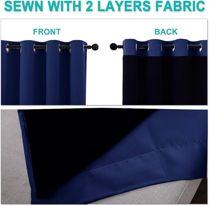 NICETOWN 100% Blackout Curtain Panels, Thermal Insulated Black Liner Curtains for Nursery Room, Noise Reducing and Cold Blocking Drapes for Windows (Royal Blue, Set of 2, 52-inch Wide by 63-inch Long)