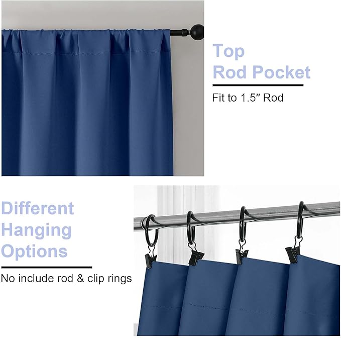 Simplebrand Ava Royal Blue Blackout Curtains for Bedroom 96 Inches Long 2 Panels, Solid Thermal Insulated, Energy Saving Nursery Window Treatment Curtains Blackout Drapes, W40 x L96 Inch, Royal Blue
