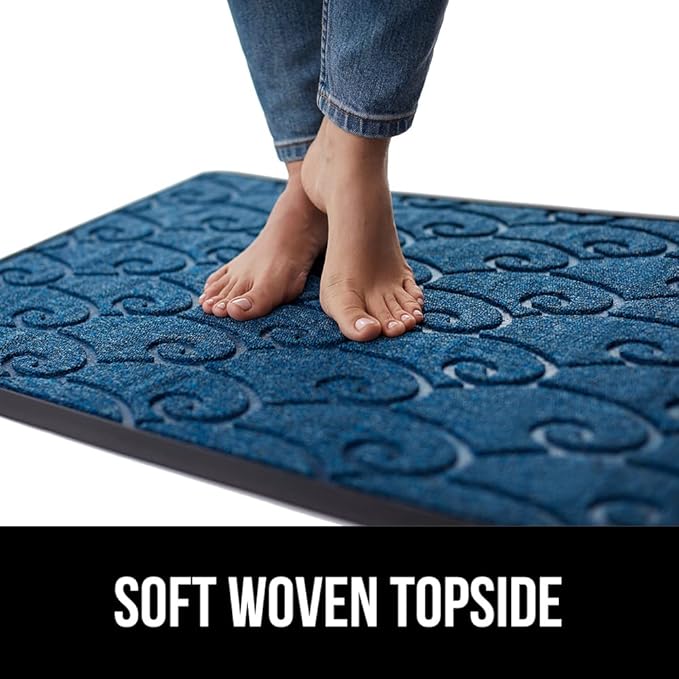 GORILLA GRIP 100% Waterproof All-Season WeatherMAX Doormat, US Designed Natural Rubber, Stain and Fade Resistant, Low Profile Indoor Outdoor Door Mats, Easy Clean Patio Mat, 29x17, Ocean Blue Waves