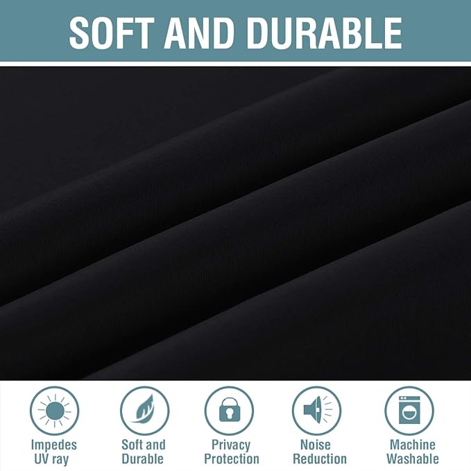 H.VERSAILTEX 100% Blackout Bedroom Curtains Drapes 63 Inch Length Thermal Insulated Window Curtain Panels Energy Efficient Grommet Top Winter Curtain - Solid in Jet Black (One Panel), 52" W x 63" L