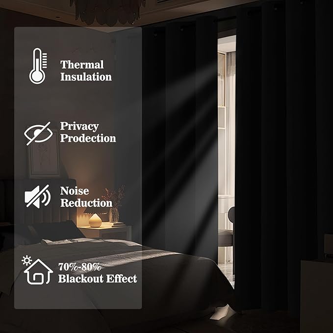Yakamok Blackout Ombre Dark Blue and Black Curtains for Bedroom, Gradient Room Darkening Curtains, Grommet Thermal Insulated Light Blocking Window Drapes/Curtain for Living Room,52 x 84 Inch,2 Panels