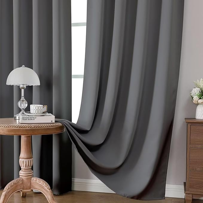 Joydeco Blackout Curtains 108 Inch Length 2 Panels Set, Thermal Insulated Long Curtains& Drapes 2 Burg, Room Darkening Grommet Drapes for Living Room Bedroom Window (Light Grey, W52 x L108 Inch)